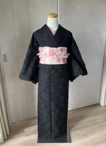 워셔블 기모노 블랙 꽃무늬