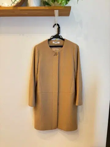 베이지 노카라 울 코트 미디 기장