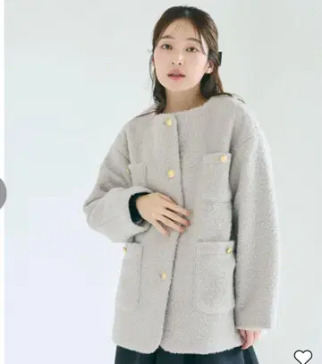 coca 푸들 금장 버튼 노카라 코트 그레이 S