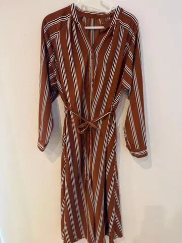 라디에이트 더드레스 브라운 스트라이프 긴팔 셔츠 원피스 야마다야