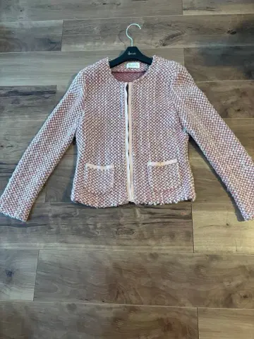 해롯 트위드 노카라 핑크 자켓