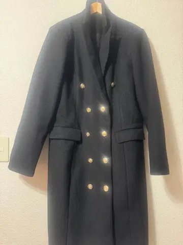 블랙 더블 브레스트 롱 코트