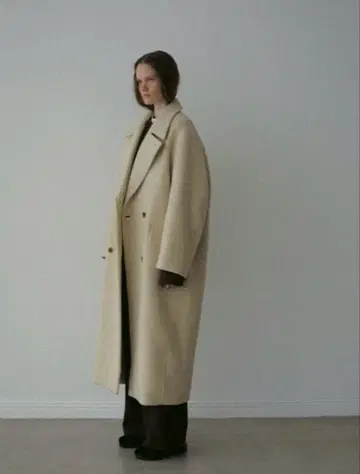에트르 도쿄 울 더블 브레스트 롱 코트 베이지 S 사이즈