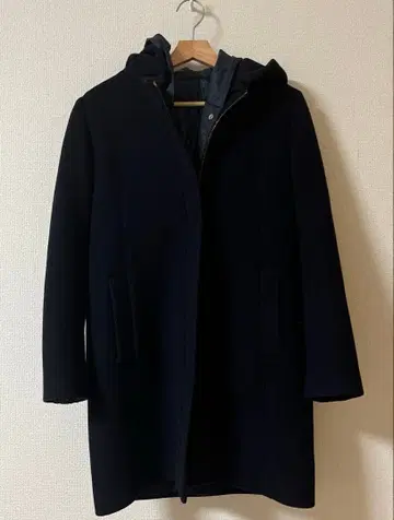 네이비 울 롱 코트 사이즈 38 로페 ROPE 라이너 포함