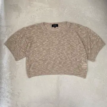 쿠 드 샹스 니트 반팔 숏 기장 반짝이는 린넨 혼방 베이지 36