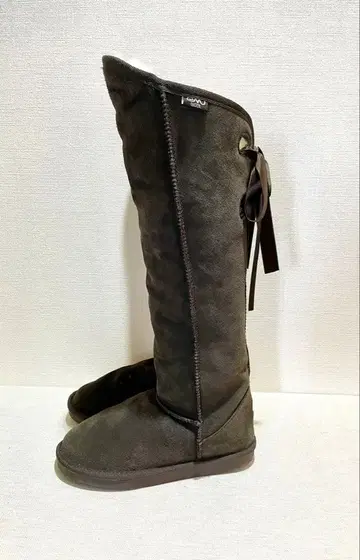 귀여운 emu 무스탕 니하이 부츠 브라운 리본 롱 보아 스웨이드