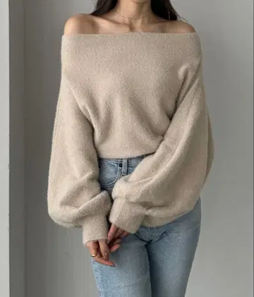 최종 가격 오프숄더 샤기 니트 핑크 베이지 L