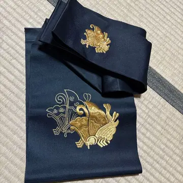 블랙 컬러 골드 컬러 자수 오비 새상품급