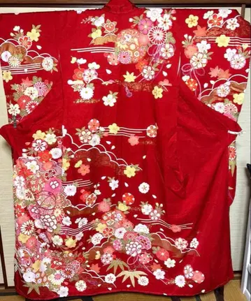 빨간색 꽃 주황 후리소데 기장 156