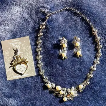 펄과 꽃 리프 목걸이 & 귀찌 디즈니 프린세스 참