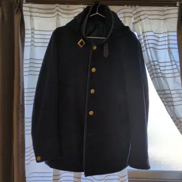 [ JUN MEN ] 후드 부착 네이비 울 코트