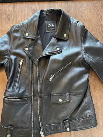 [ 새상품급 ] ZARA 블랙 천연 가죽 라이더 자켓