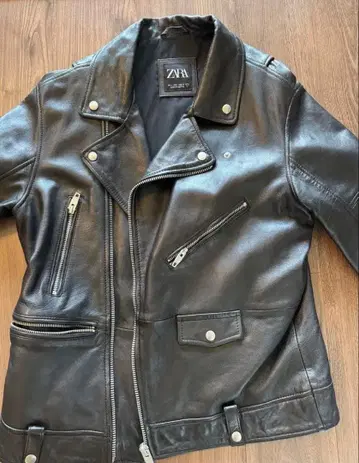 [ 새상품급 ] ZARA 블랙 천연 가죽 라이더 자켓