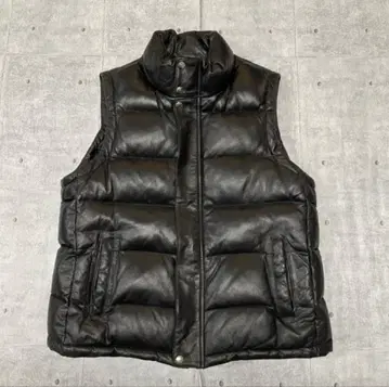 WHAIN 가죽 다운 베스트 양가죽 시프스킨 두툼 블랙