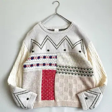 새상품급 뷔르데사봉 야마미치 자카드 패치워크 니트