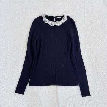 IENA 이에나 리브 브레이스 칼라 옷깃 풀 오버 네이비 리브 니트