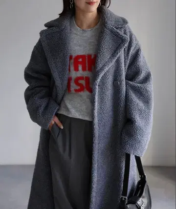 riberry 빅 칼라 보아 롱 코트 무스탕 코트