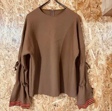 미사용 브라운 긴팔 상의 스트라이프 소매 샘플 상품 여성용