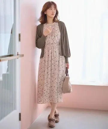 [ anySiS ] 플라워 블룸 퍼프 소매 원피스