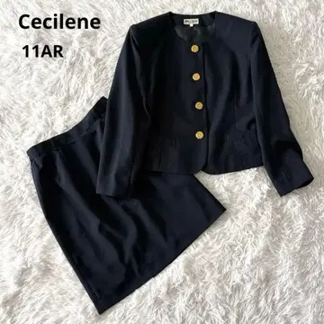 세시레느 스커트 수트 11호 골드 버튼 노카라 자켓 셋업