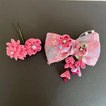 머리 장식 꽃 리본 세트 핑크 성인식 졸업식 쓰미카미자이쿠