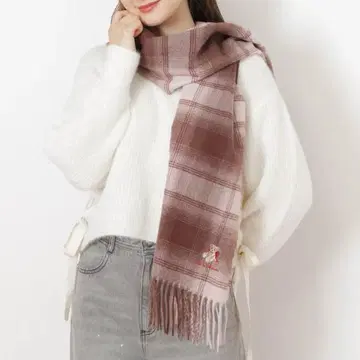 [새상품] 질 바이 질 스튜어트 Holiday 베어 자수 체크 스톨 핑크