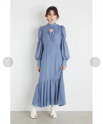 rienda 하이웨스트 레이어드 컷 머메이드 원피스 봄옷 (BLU)