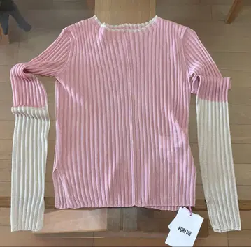 FURFUR 바이컬러 라메 시어 리브 상의