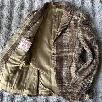 새상품급 해리스 트위드 헤링본 패치워크 체크 테일러드 자켓