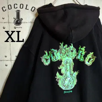 코코로 브랜드 백 프린트 녹염 빅 로고 후드 맨투맨 즉완 XL