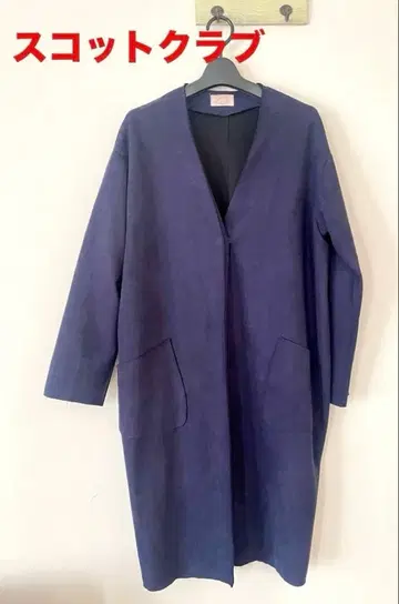 스콧 클럽 만사르 롱 코트 네이비 스웨이드 느낌 아우터