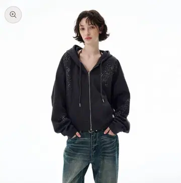 GEEK STARRY RHINESTONE ZIPPED HOODIE