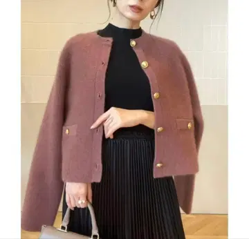 anuans 라쿤 블렌드 노카라 니트 자켓 핑크