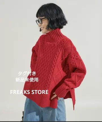 FREAK'S STORE 믹스 케이블 터틀 니트 풀오버