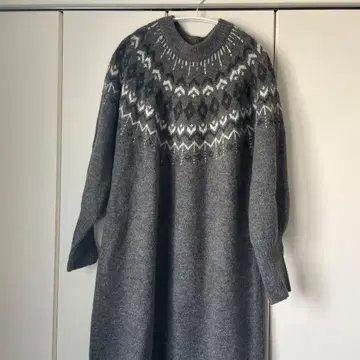 [ 새상품급 ] 노르딕 무늬 그레이 긴팔 니트 원피스