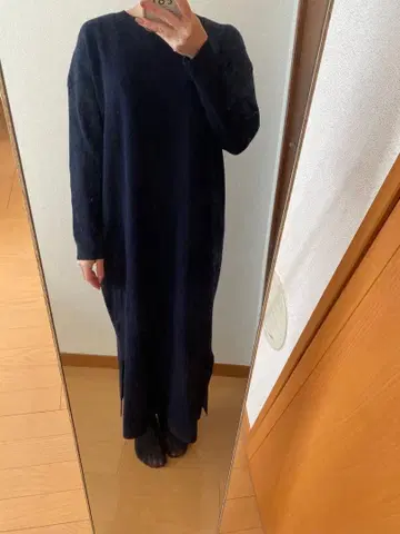 리에스 네이비 니트 롱 원피스 사이드 슬릿