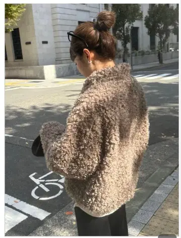 푸들 퍼 하이넥 블루종 베이지