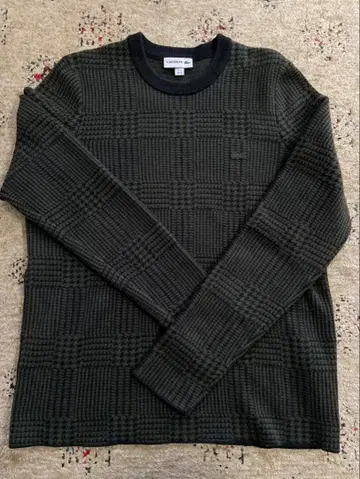 [새상품급] LACOSTE 다크 그린 체크 무늬 스웨터 L 사이즈