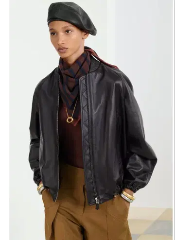 ZARA SRPLS CCN 레더 봄버 자켓 S 리얼 가죽