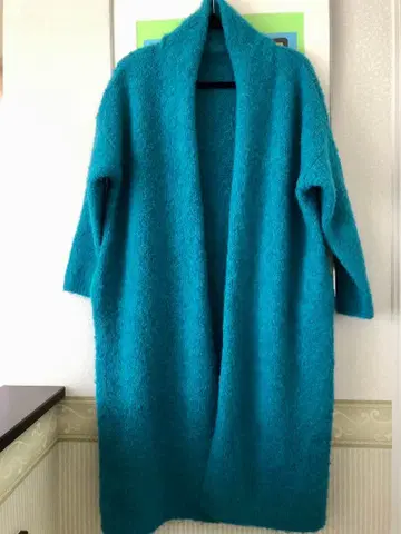 앙코키누 울 믹스 부클레 니트 롱 코트 터콰이즈