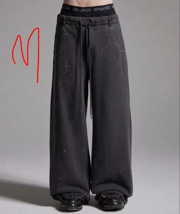 [ GRANCY ] 큐빅 디자인 레이어드 스웨트 팬츠 M 사이즈