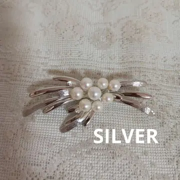 펄 8알 SILVER 브로치