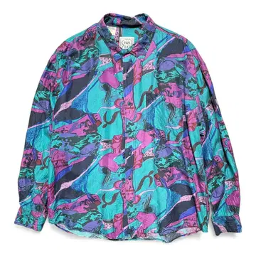 구제 의류 빈티지 FUZI SILKS 실크 올 패턴 패턴 셔츠 긴팔 셔츠