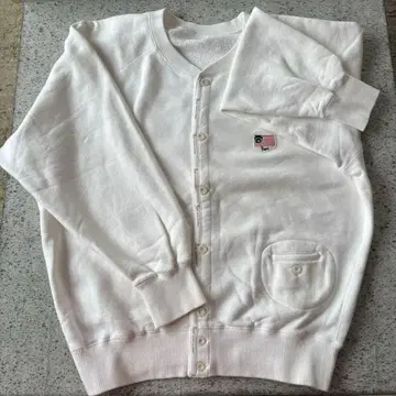 거의 미사용 PAPA 화이트 가디건 미국 국기 로고 레어 상품