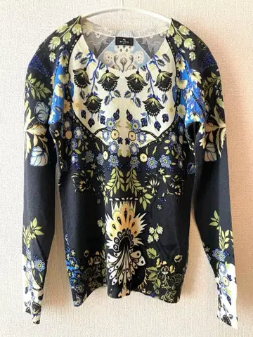 에트로 ETRO 꽃무늬 올 패턴 니트 스웨터 캐시미어 실크 얇은 소재