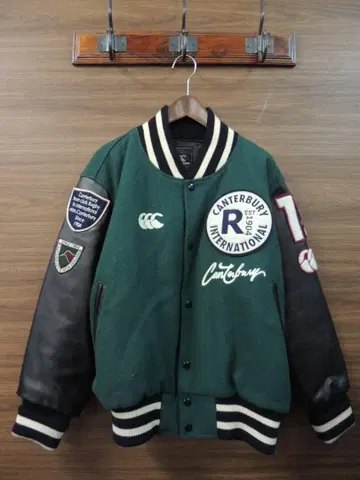 CANTERBURY 캔터베리 풀 데코 패치 소매 가죽 멜톤 바시티 자켓