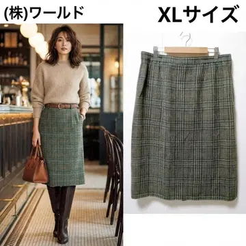 새상품급 월드 체크 무늬 스커트 빅 사이즈 XL 울 큐프라 레트로