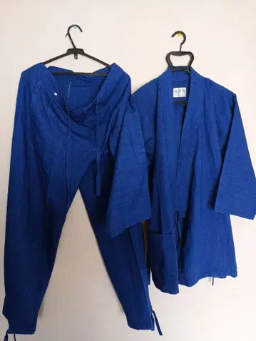 작몽혜 본 네이비 나염 L 사이즈 사문 상하의 세트