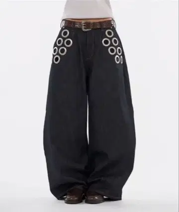 위시 포에버 모듬 아이렛 디자인 커브 와이드 팬츠