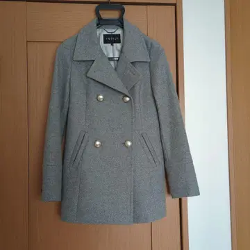 INDIVI 그레이 더블 브레스트 피 코트